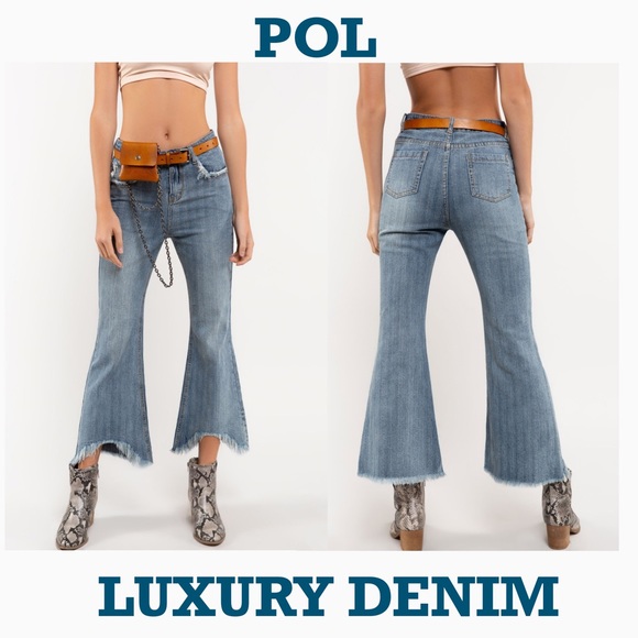 POL FRAYED CROP HI LO DISTRESSED JEANS - Picture 4 of 16